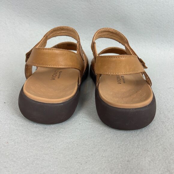 Vionic Tan Leather Comfort Sandals Womens Size 10 Adjustable Strap Orthotic Shoe - Picture 3 of 9
